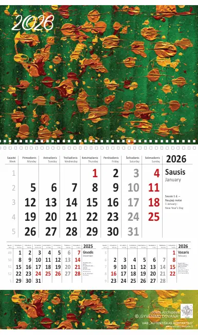 Vienos dalies sieninis kalendorius ,,Gyvenimo dovana" 2026