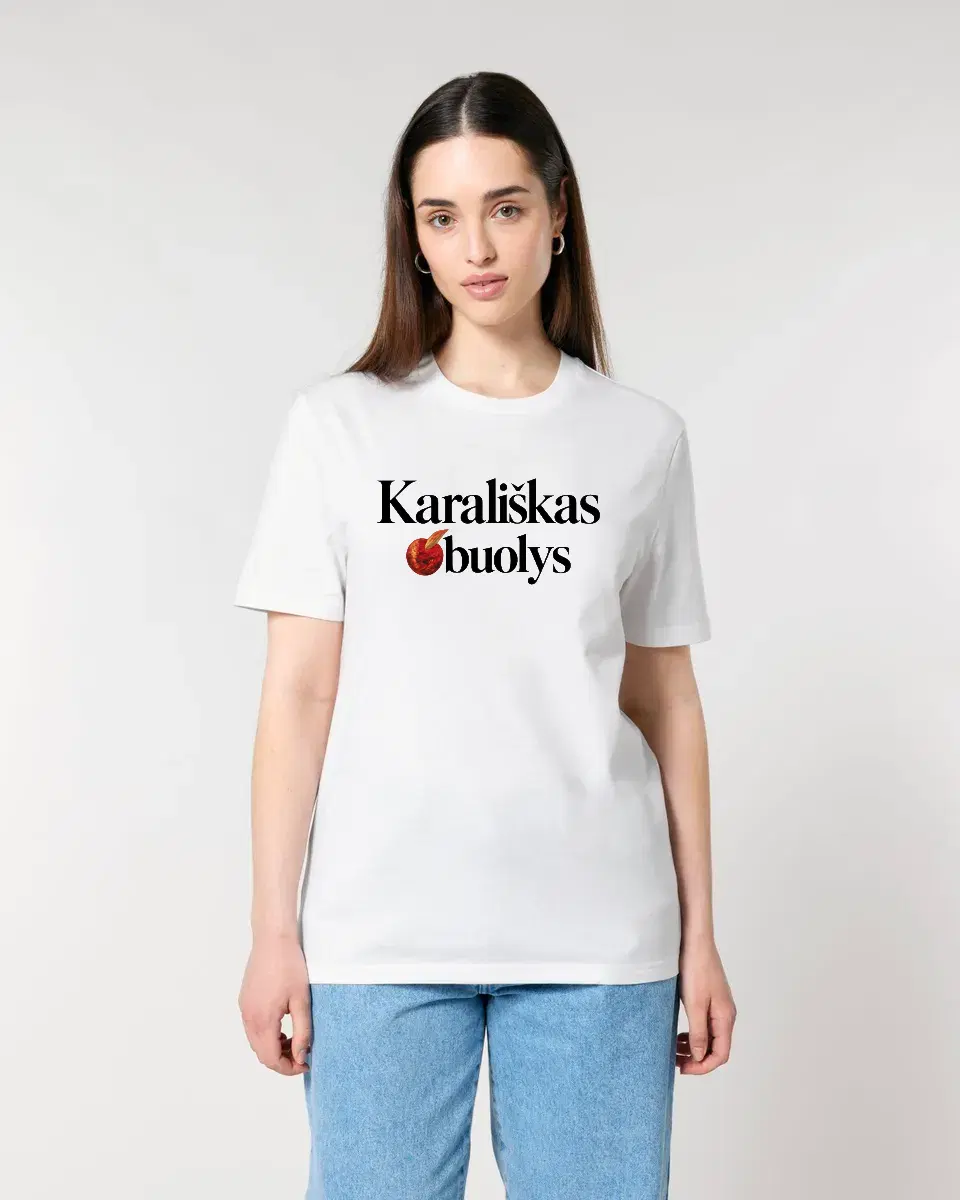 Ikoniški Kūrėjo marškinėliai su užrašu ,,Karališkas obuolys" - I variantas(obuoliukas žodžio pradžioje)