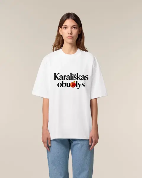 Oversize marškinėliai su užrašu ,,Karališkas obuolys"- II variantas(obuoliukas žodžio viduryje) 3