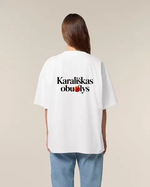 Oversize marškinėliai su užrašu ,,Karališkas obuolys"- II variantas(obuoliukas žodžio viduryje) 4