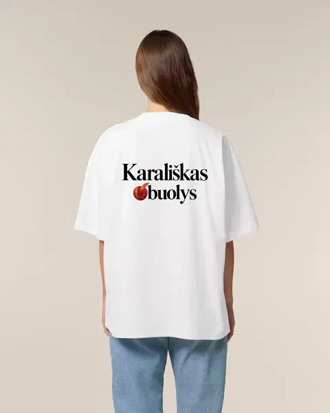 Oversize marškinėliai su užrašu ,,Karališkas obuolys"- I variantas(obuoliukas žodžio pradžioje) 2