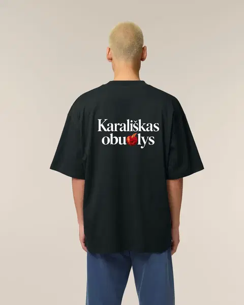 Oversize marškinėliai su užrašu ,,Karališkas obuolys"- II variantas(obuoliukas žodžio viduryje) 2